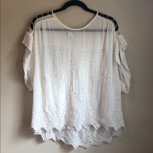 Iro Boho Sheer White Eyelet Embroidered Blouse